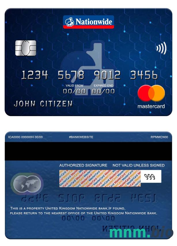 United Kingdom Nationwide bank przykład karty mastercard w formacie PSD